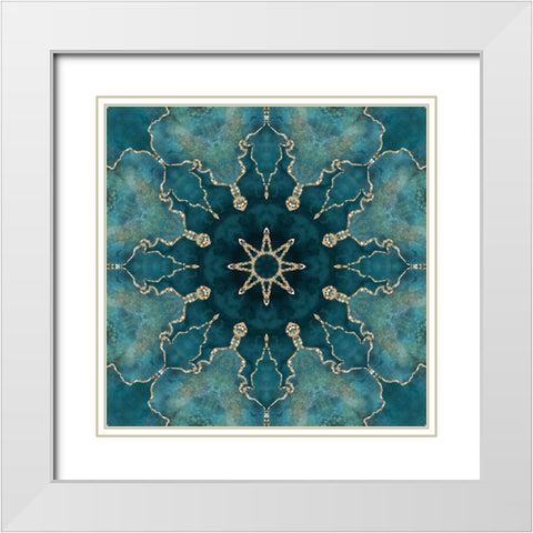 Gold Teal Tile I White Modern Wood Framed Art Print with Double Matting by Haase, Andrea