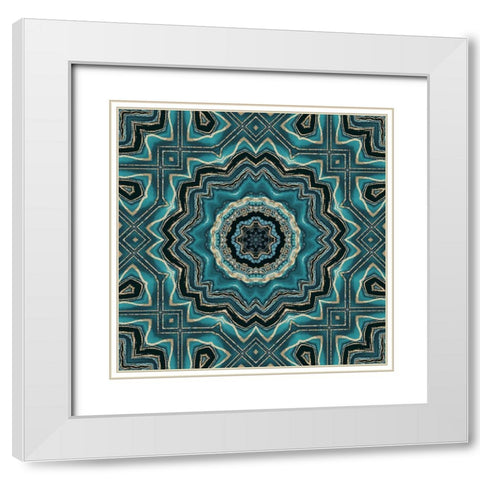 Gold Teal Tile III White Modern Wood Framed Art Print with Double Matting by Haase, Andrea