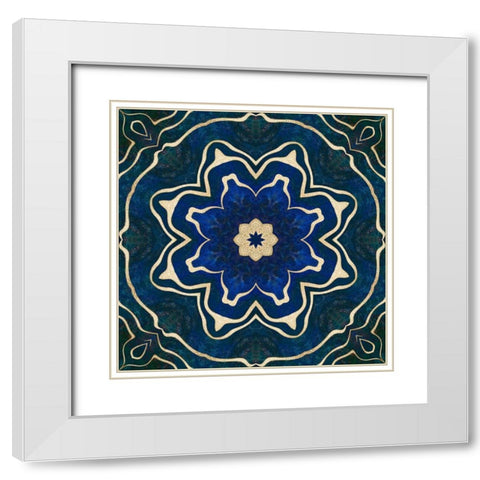 Gold Blue Tile White Modern Wood Framed Art Print with Double Matting by Haase, Andrea