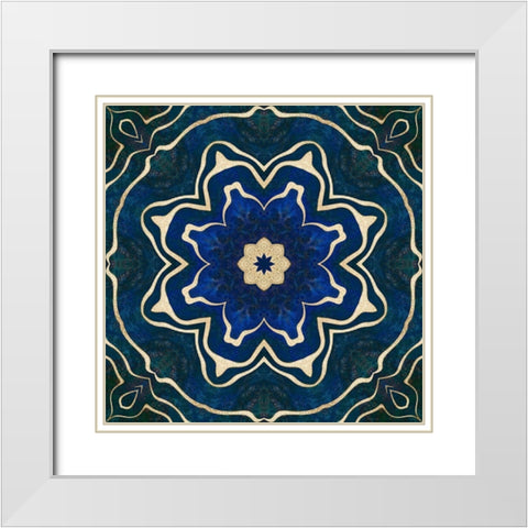 Gold Blue Tile White Modern Wood Framed Art Print with Double Matting by Haase, Andrea