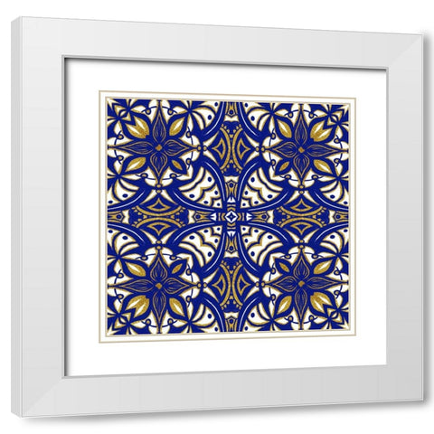 Gold Blue Vintage Tile I White Modern Wood Framed Art Print with Double Matting by Haase, Andrea