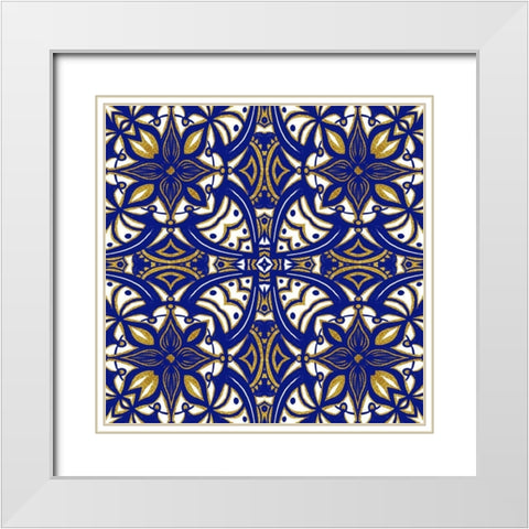 Gold Blue Vintage Tile I White Modern Wood Framed Art Print with Double Matting by Haase, Andrea