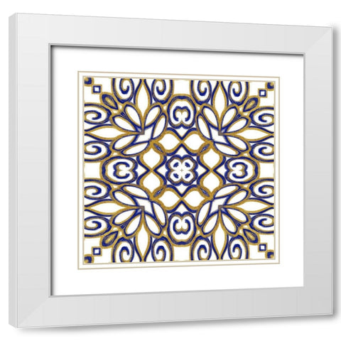 Gold Blue Vintage Tile II White Modern Wood Framed Art Print with Double Matting by Haase, Andrea