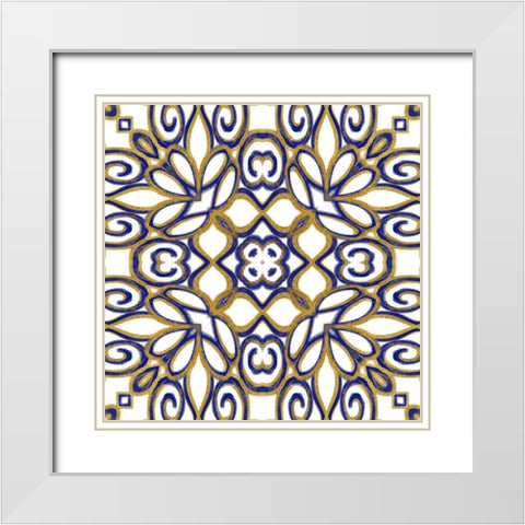 Gold Blue Vintage Tile II White Modern Wood Framed Art Print with Double Matting by Haase, Andrea