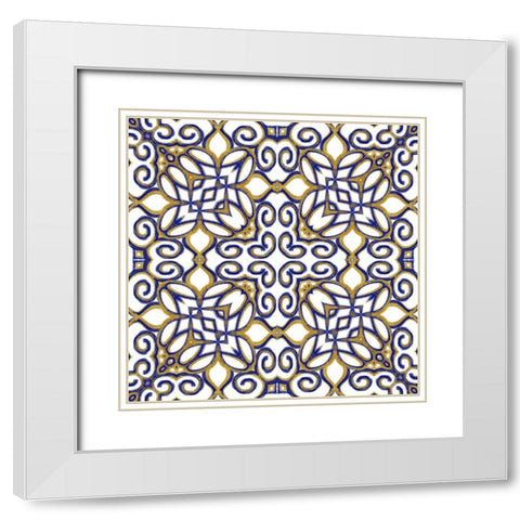 Gold Blue Vintage Tile III White Modern Wood Framed Art Print with Double Matting by Haase, Andrea