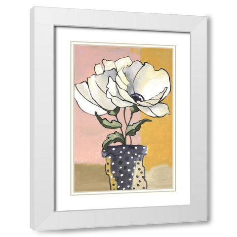 Blue Dot Pot I White Modern Wood Framed Art Print with Double Matting by Eaton, Winnie