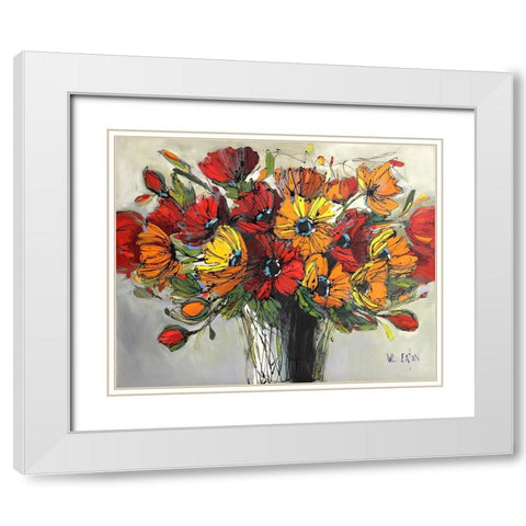 Bright Poppies White Modern Wood Framed Art Print with Double Matting by Eaton, Winnie