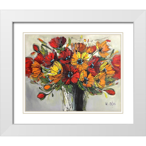 Bright Poppies White Modern Wood Framed Art Print with Double Matting by Eaton, Winnie