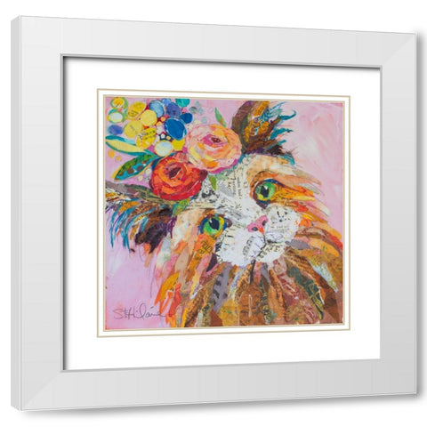 Floral Cat I White Modern Wood Framed Art Print with Double Matting by St Hilaire, Elizabeth