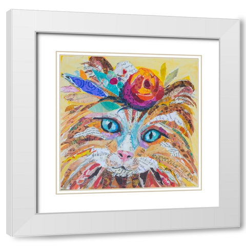 Floral Cat II White Modern Wood Framed Art Print with Double Matting by St Hilaire, Elizabeth