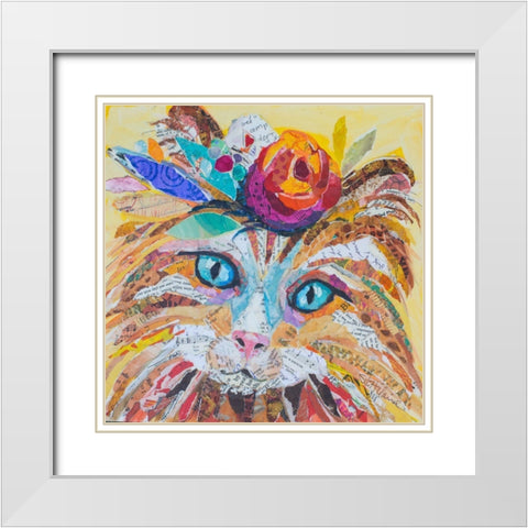 Floral Cat II White Modern Wood Framed Art Print with Double Matting by St Hilaire, Elizabeth