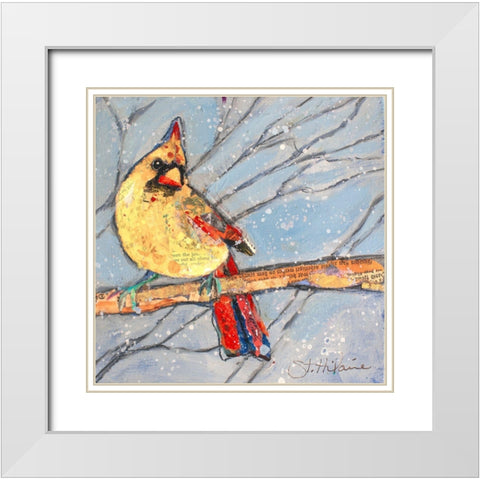 Winter Cardinal Female White Modern Wood Framed Art Print with Double Matting by St Hilaire, Elizabeth