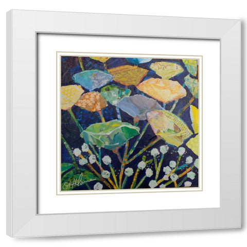 Ginko Floral Abstract White Modern Wood Framed Art Print with Double Matting by St Hilaire, Elizabeth
