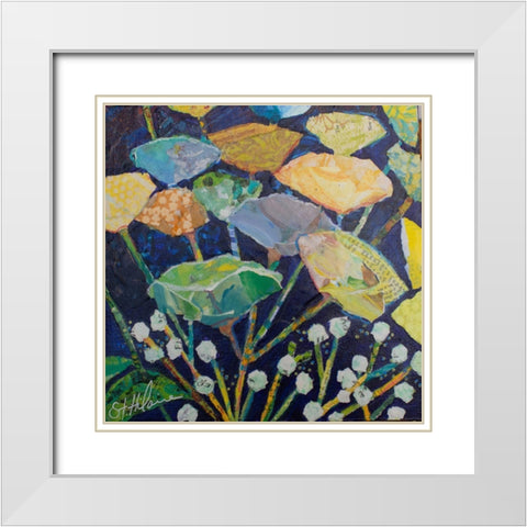 Ginko Floral Abstract White Modern Wood Framed Art Print with Double Matting by St Hilaire, Elizabeth