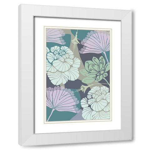 Art Deco Flowers II White Modern Wood Framed Art Print with Double Matting by Kouta, Flora