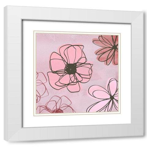 Pink May Flowers White Modern Wood Framed Art Print with Double Matting by Haase, Andrea