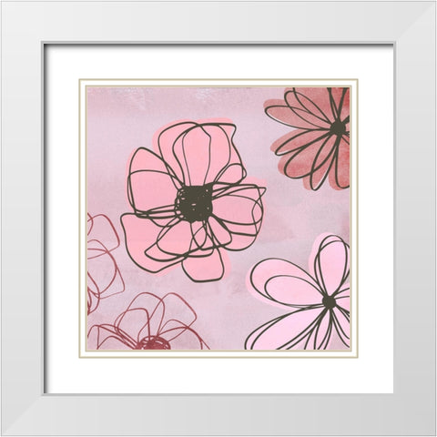 Pink May Flowers White Modern Wood Framed Art Print with Double Matting by Haase, Andrea