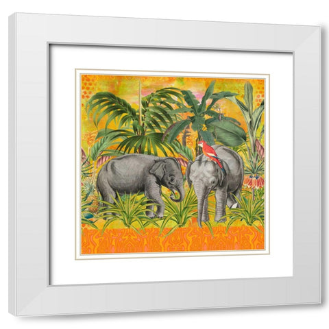 Elephants Nursery White Modern Wood Framed Art Print with Double Matting by Haase, Andrea