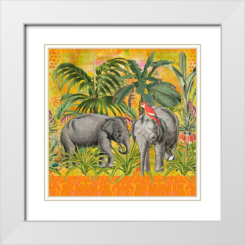 Elephants Nursery White Modern Wood Framed Art Print with Double Matting by Haase, Andrea