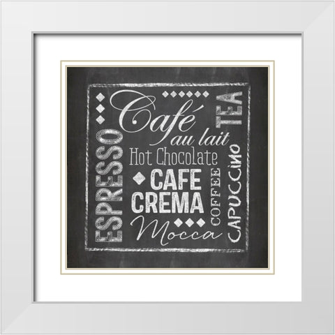 Coffee Chalkboard White Modern Wood Framed Art Print with Double Matting by Haase, Andrea