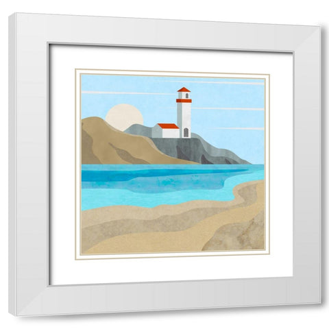 East End Lighthouse White Modern Wood Framed Art Print with Double Matting by Haase, Andrea