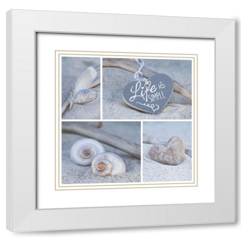 Summer Beach Still Life Collage I White Modern Wood Framed Art Print with Double Matting by Haase, Andrea