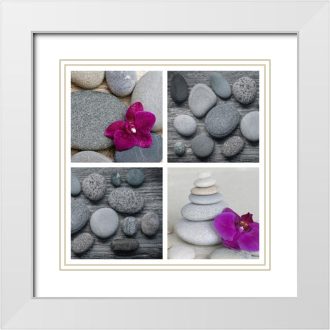 Zen Orchid Collage White Modern Wood Framed Art Print with Double Matting by Haase, Andrea