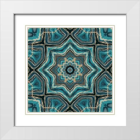 Gold Teal Tile I White Modern Wood Framed Art Print with Double Matting by Haase, Andrea