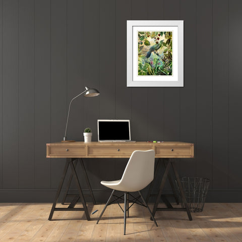 The Birds Green Garden I White Modern Wood Framed Art Print with Double Matting by Haase, Andrea