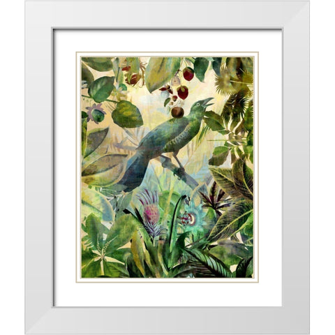 The Birds Green Garden I White Modern Wood Framed Art Print with Double Matting by Haase, Andrea