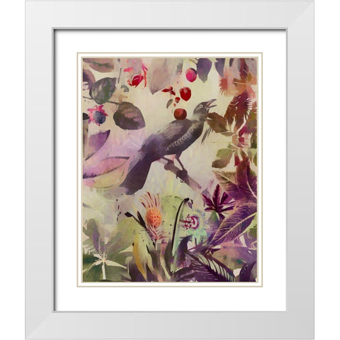 The Birds Green Garden II White Modern Wood Framed Art Print with Double Matting by Haase, Andrea