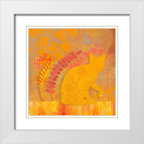 Felines Summer Garden White Modern Wood Framed Art Print with Double Matting by Haase, Andrea
