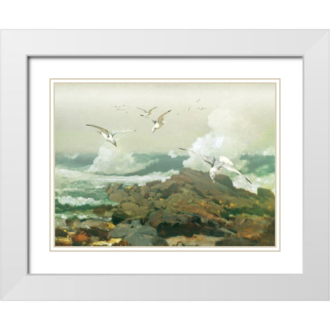 Green Ocean II White Modern Wood Framed Art Print with Double Matting by Hunziker, Steve
