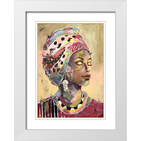 Headscarf Pink White Modern Wood Framed Art Print with Double Matting by Eaton, Winnie