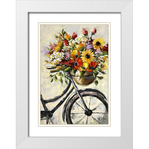 Flower Bicycle  White Modern Wood Framed Art Print with Double Matting by Eaton, Winnie