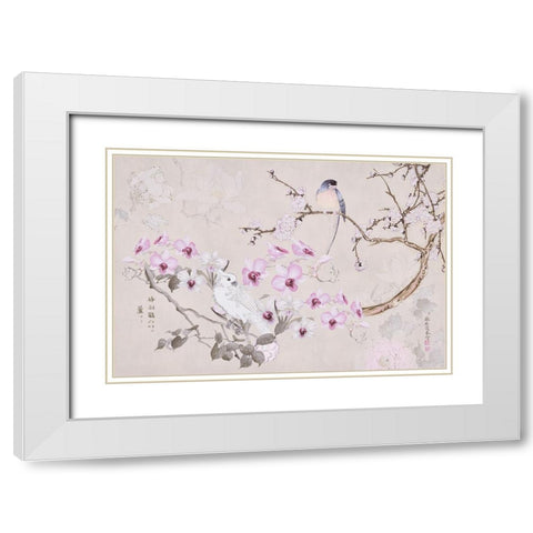 Chinoiserie with Birds White Modern Wood Framed Art Print with Double Matting by Haase, Andrea