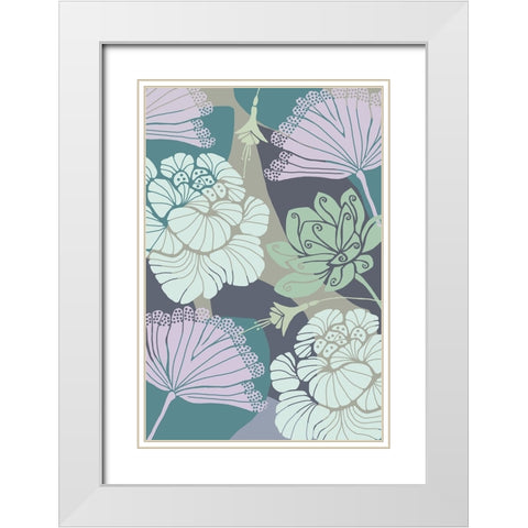 Art Deco Flowers II White Modern Wood Framed Art Print with Double Matting by Kouta, Flora