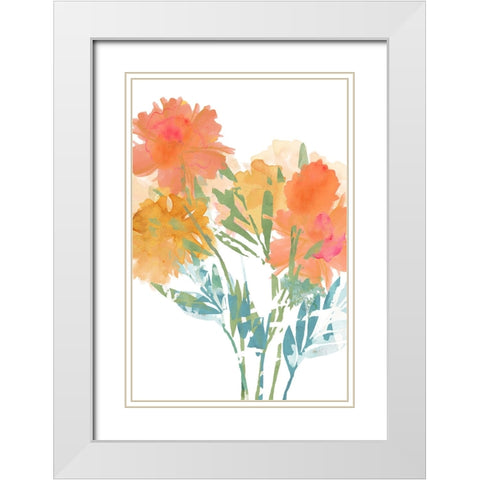 Orange Poppies II White Modern Wood Framed Art Print with Double Matting by Kouta, Flora