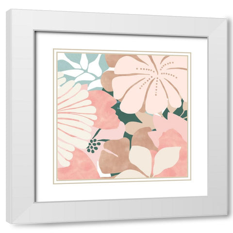 Big Retro Flowers II White Modern Wood Framed Art Print with Double Matting by Kouta, Flora