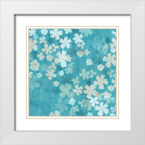 Blue Petals I White Modern Wood Framed Art Print with Double Matting by Kouta, Flora