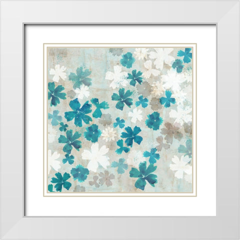 Blue Petals II White Modern Wood Framed Art Print with Double Matting by Kouta, Flora