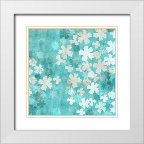 Blue Petals III White Modern Wood Framed Art Print with Double Matting by Kouta, Flora