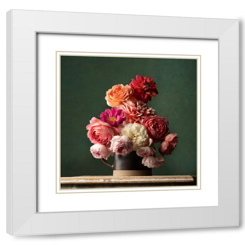 Blooms on Green White Modern Wood Framed Art Print with Double Matting by Mclean, Leah