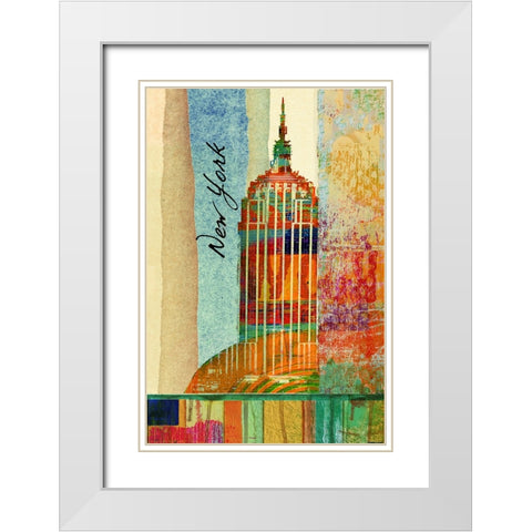 Colorful New York White Modern Wood Framed Art Print with Double Matting by Orlov, Irena
