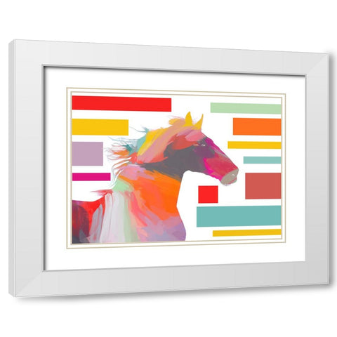 Orange Abstract Modern Horse Block White Modern Wood Framed Art Print with Double Matting by Orlov, Irena