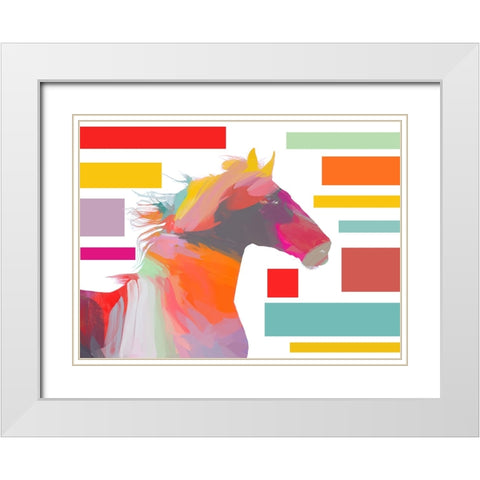 Orange Abstract Modern Horse Block White Modern Wood Framed Art Print with Double Matting by Orlov, Irena