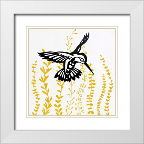 Bird in the Bush II White Modern Wood Framed Art Print with Double Matting by Smith, Karen