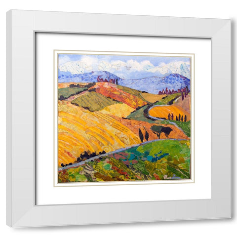 Tuscany Rolling Hills White Modern Wood Framed Art Print with Double Matting by St Hilaire, Elizabeth