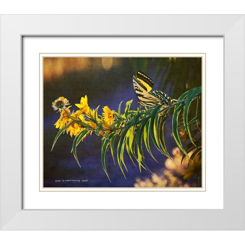 Yellow Flowers Butterfly White Modern Wood Framed Art Print with Double Matting by Vest, Christopher