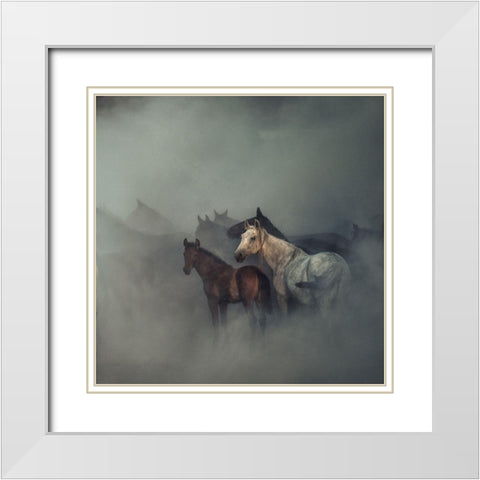 The lost horses White Modern Wood Framed Art Print with Double Matting by Taskin, Huseyin